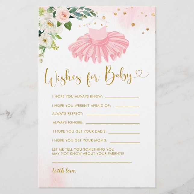 Ballerina Tutu Baby Shower Wishes for Baby (Front)