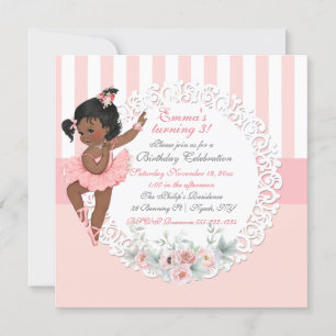 Ballerina Tutu Ballet Pink White Stripes Lace Invitation