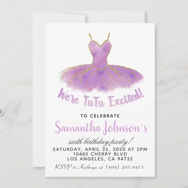 Ballerina TuTu Birthday Invitation (Front)