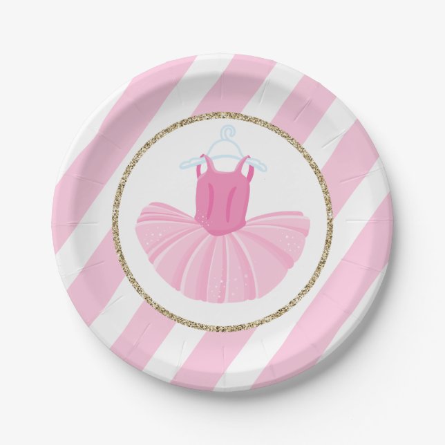 Ballerina Tutu Birthday Plates with pink stripes (Front)