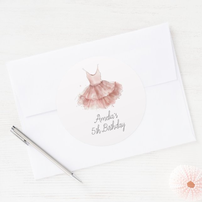 Ballerina Tutu Cute Ballet Pink Script Birthday Classic Round Sticker (Envelope)