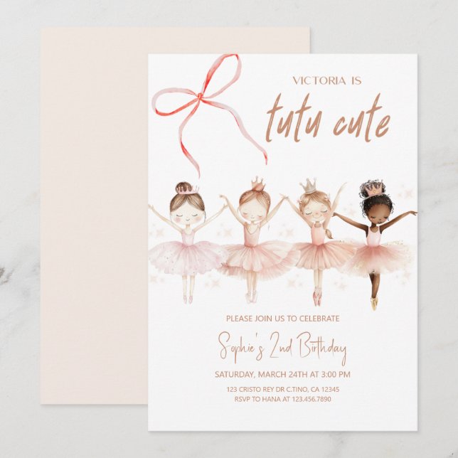 Ballerina Tutu Cute Birthday Invitation (Front/Back)