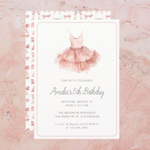 Ballerina Tutu Cute Blush Pink Girly 5th Birthday  Invitation