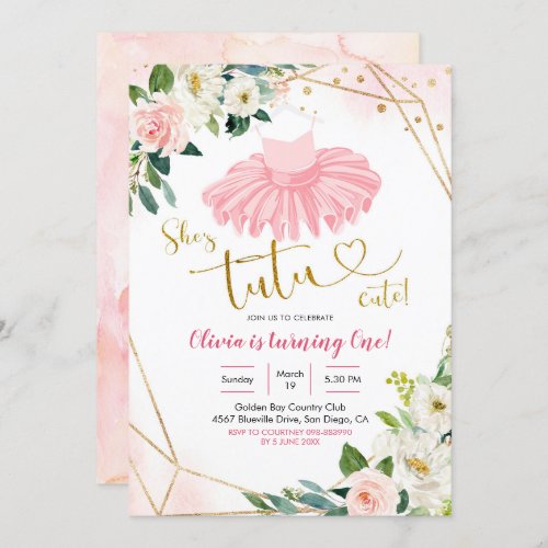 Ballerina Tutu Cute First Birthday Invitation