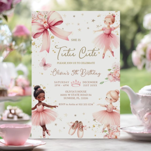 Ballerina Tutu Cute Pink Bow Birthday Invitation (Creator Uploaded)