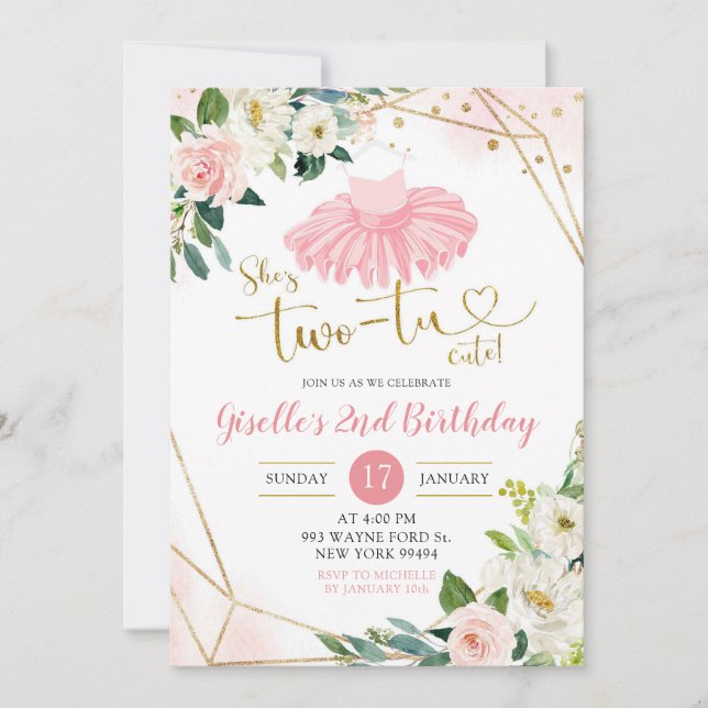 Ballerina Tutu Girl Second Birthday Invitation (Front)