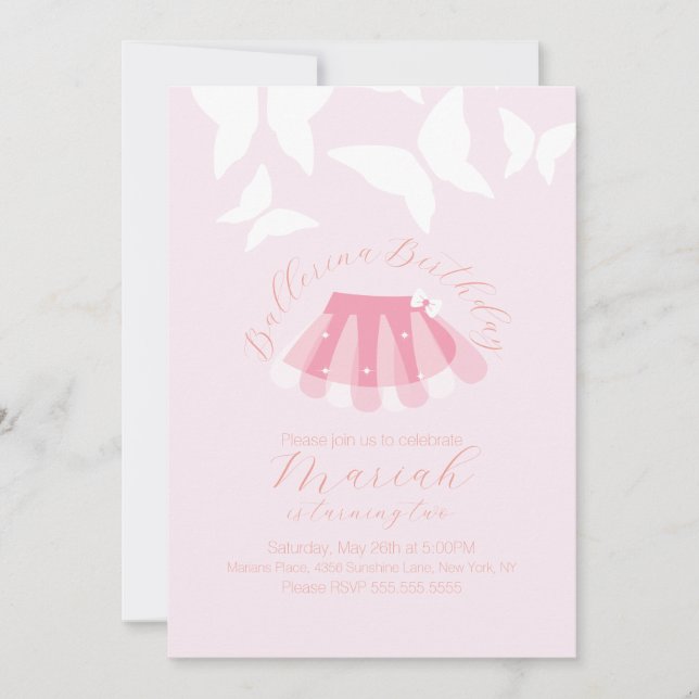 Ballerina Tutu Girl's Birthday Butterfly Invitation (Front)