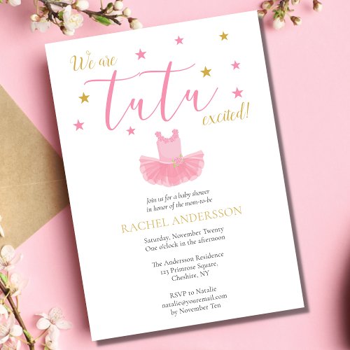 Ballerina Tutu Pink Gold Baby Shower  Invitation