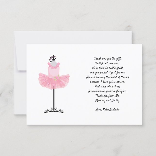 Ballerina Tutu thank you note with poem Invitation (Front)