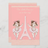 Ballerina Twins Eiffel Tower Chevrons Baby Shower Invitation (Front/Back)