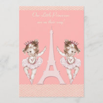 Ballerina Twins Eiffel Tower Chevrons Baby Shower Invitation