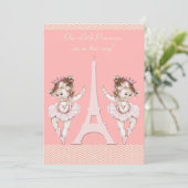 Ballerina Twins Eiffel Tower Chevrons Baby Shower Invitation (Standing Front)
