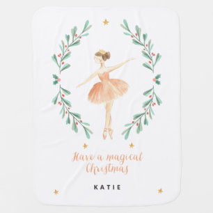 ballerina watercolor botanical cute Christmas Baby Blanket