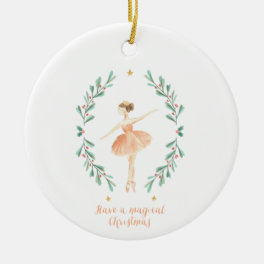 ballerina watercolor botanical cute Christmas Ceramic Ornament