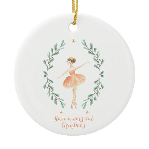 ballerina watercolor botanical cute Christmas Ceramic Ornament