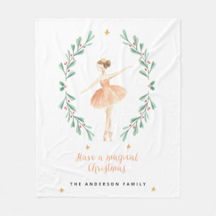ballerina watercolor botanical cute Christmas Fleece Blanket