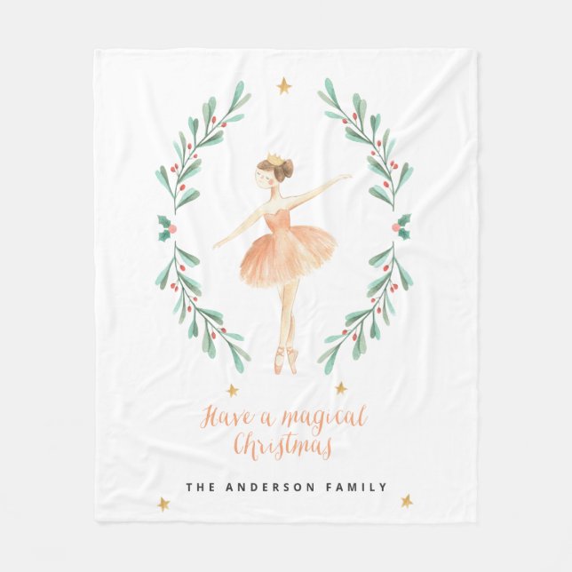 ballerina watercolor botanical cute Christmas Fleece Blanket (Front)