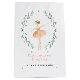 ballerina watercolor botanical cute Christmas Medium Gift Bag