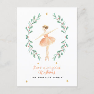 ballerina watercolor botanical cute Christmas Postcard