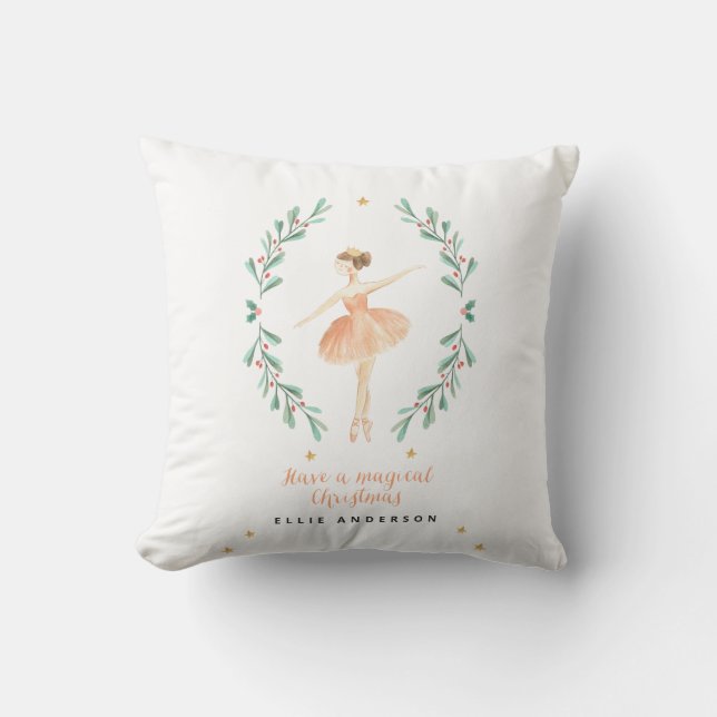 ballerina watercolor botanical cute Christmas Throw Pillow (Front)