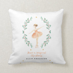 ballerina watercolor botanical cute Christmas Throw Pillow