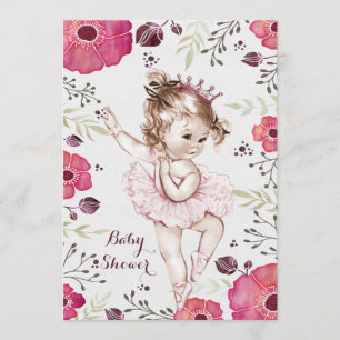 Ballerina Watercolor Glitter Poppies Baby Shower Invitation