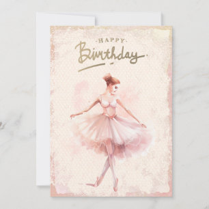 Ballerina Watercolor Happy Birthday Holiday Card