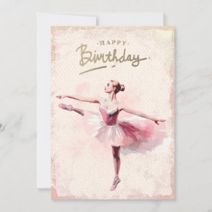 Ballerina Watercolor Happy Birthday Holiday Card