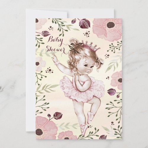 Ballerina Watercolor Poppies Baby Shower Invitation