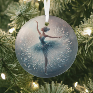 Ballerina winter blue shimmer glass ornament