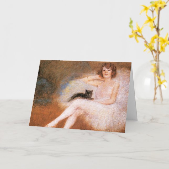 Ballerina with a Black Cat by Carrier-Belleuse Car Card (Yellow Flower)