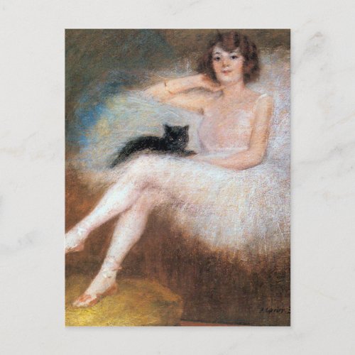 Ballerina with Black Cat Pierre Carrier_Belleuse Postcard
