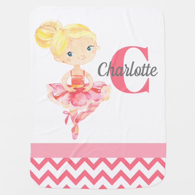 Ballerina with Blond Hair Personalized Baby Blanket (Front)