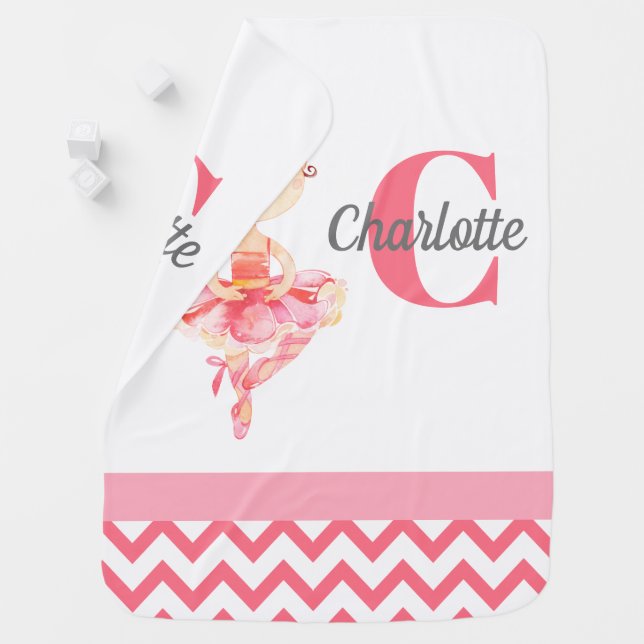 Ballerina with Brown Hair Personalized Baby Blanket (In Situ)