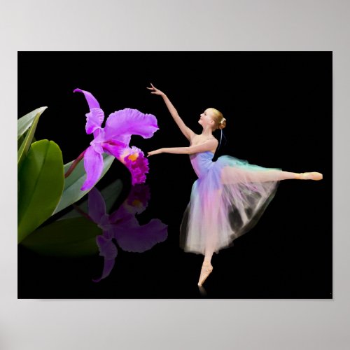 Ballerina with Orchid on Black Poster