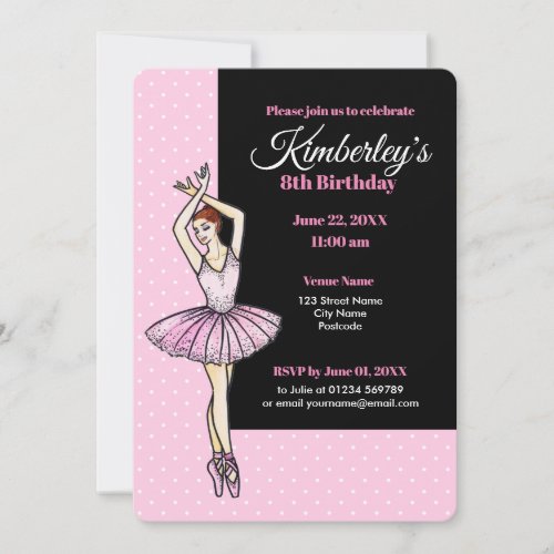 Ballerina with Pink Dress and Pointe Shoes Invitation