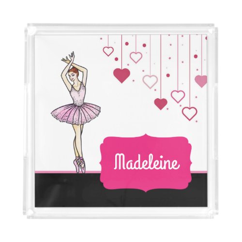 Ballerina with Pink Dress and Pointe Toe Shoes Acrylic Tray