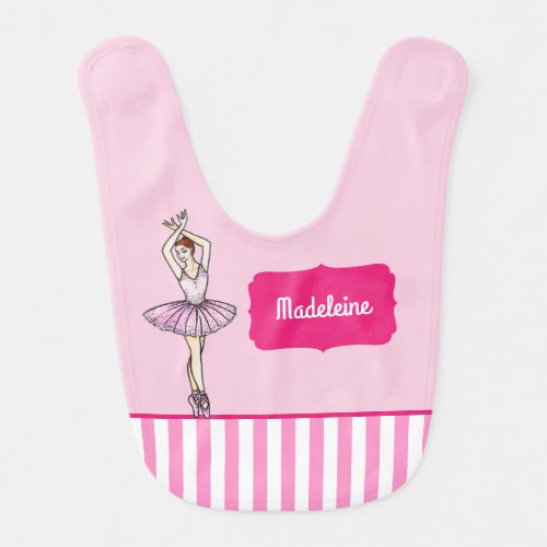 Ballerina with Pink Dress and Pointe Toe Shoes Baby Bib