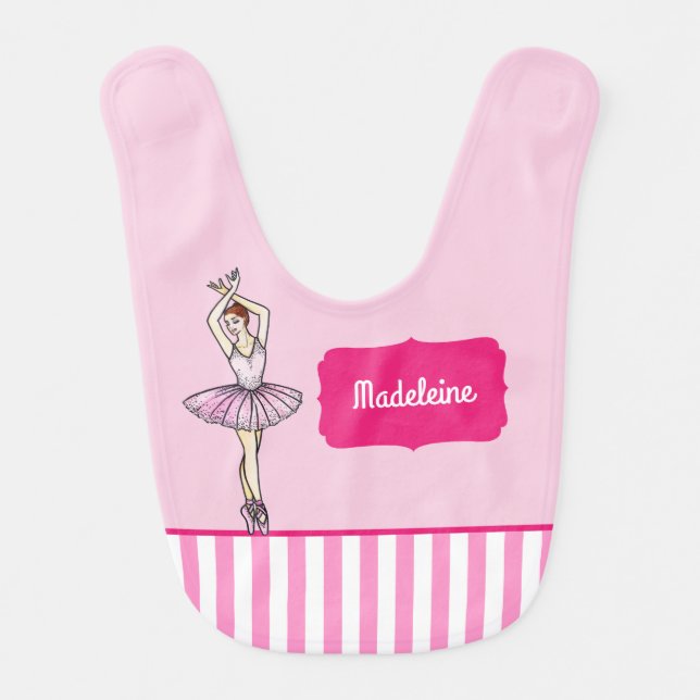 Ballerina with Pink Dress and Pointe Toe Shoes Baby Bib (Front)