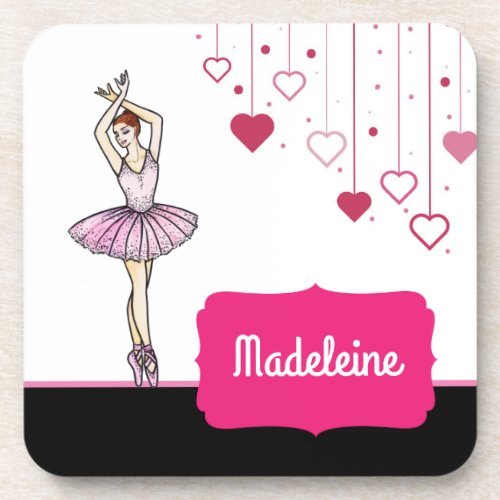 Ballerina with Pink Dress and Pointe Toe Shoes Beverage Coaster