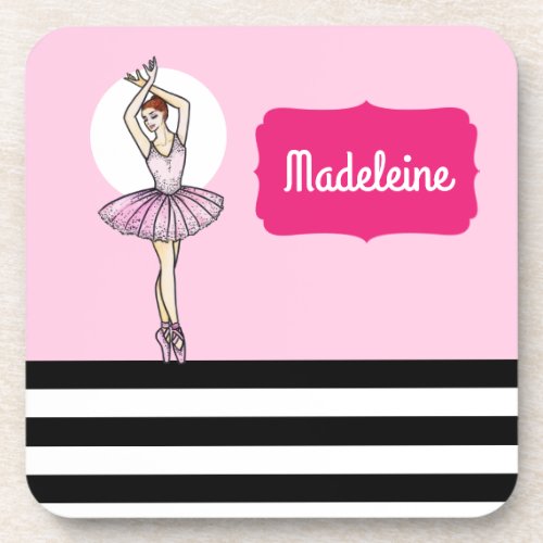 Ballerina with Pink Dress and Pointe Toe Shoes Beverage Coaster