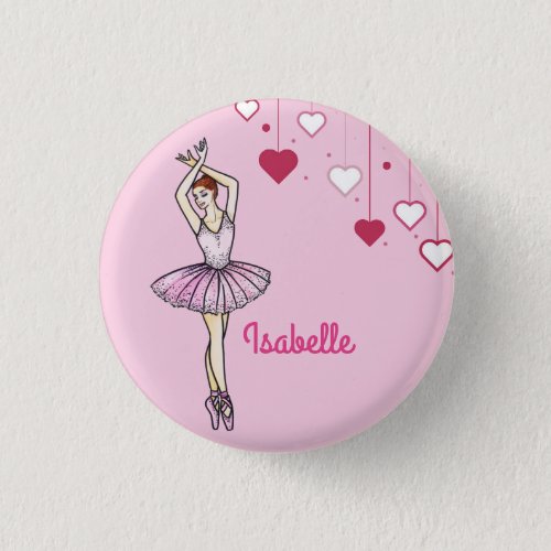 Ballerina with Pink Dress and Pointe Toe Shoes Button