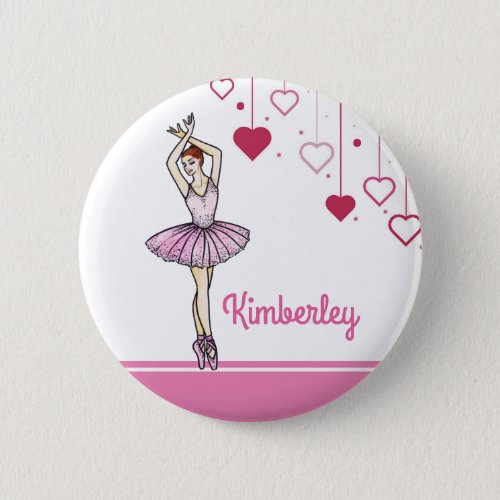 Ballerina with Pink Dress and Pointe Toe Shoes Button