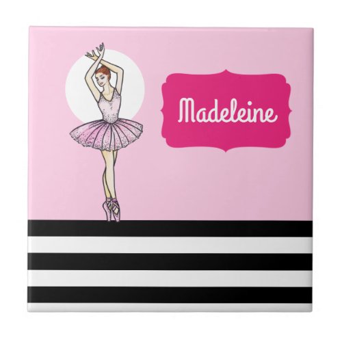 Ballerina with Pink Dress and Pointe Toe Shoes Ceramic Tile