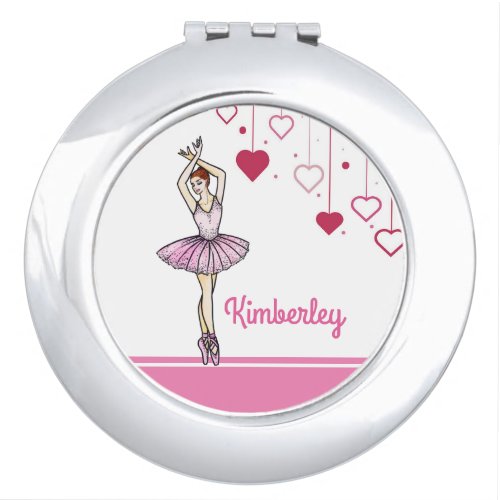 Ballerina with Pink Dress and Pointe Toe Shoes Compact Mirror