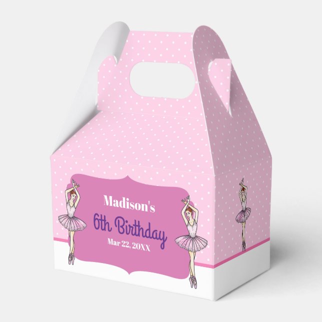 Ballerina with Pink Dress and Pointe Toe Shoes Favor Boxes (Front Side)