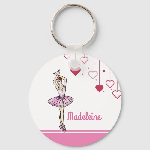 Ballerina with Pink Dress and Pointe Toe Shoes Keychain