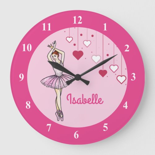 Ballerina with Pink Dress and Pointe Toe Shoes Large Clock