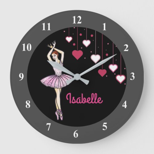 Ballerina with Pink Dress and Pointe Toe Shoes Large Clock