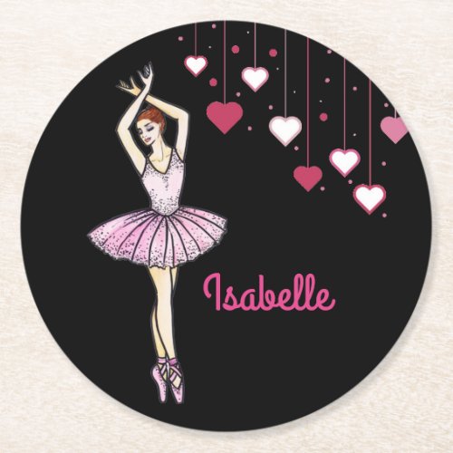 Ballerina with Pink Dress and Pointe Toe Shoes Round Paper Coaster